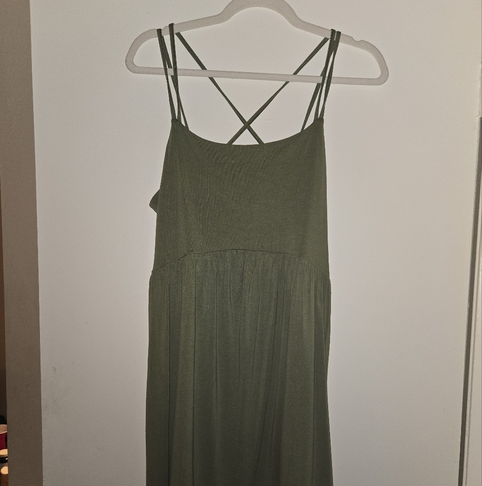 Old Navy Green Ruched Sundress Sleeveless